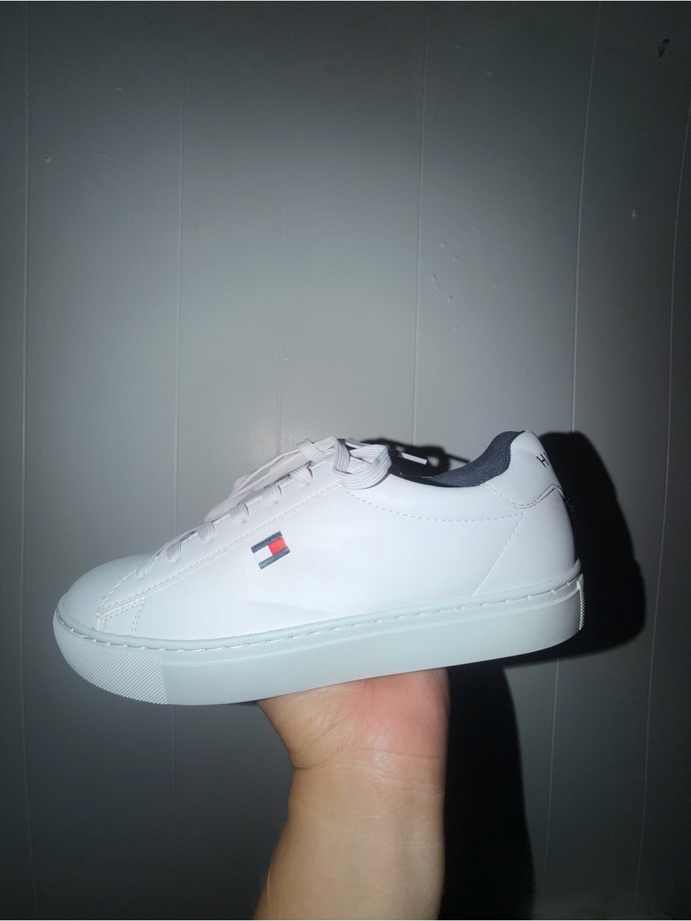 Men Tommy Hilfiger White Leather Low-Top Sneakers Size 8.5
